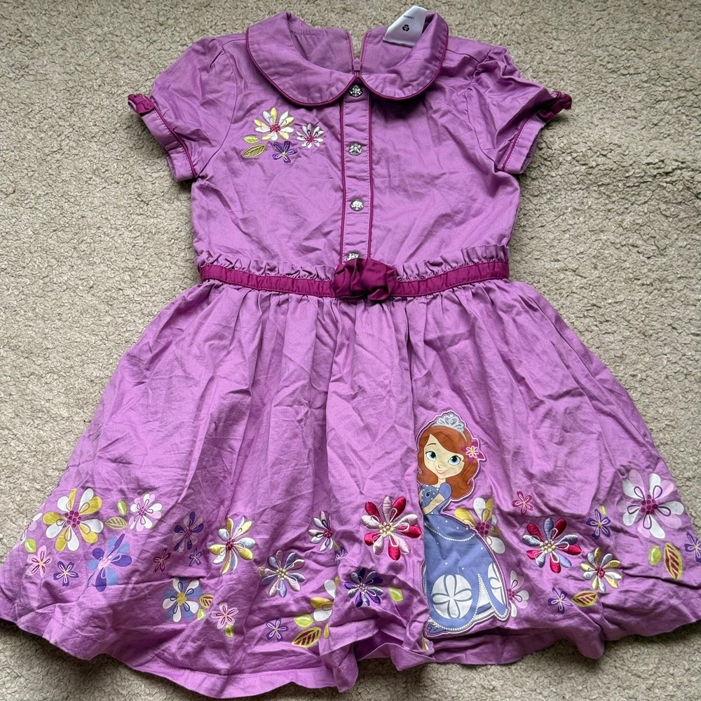 Disney Store Sofia the First Purple Embroidered Floral Dress Girls Size 5/6